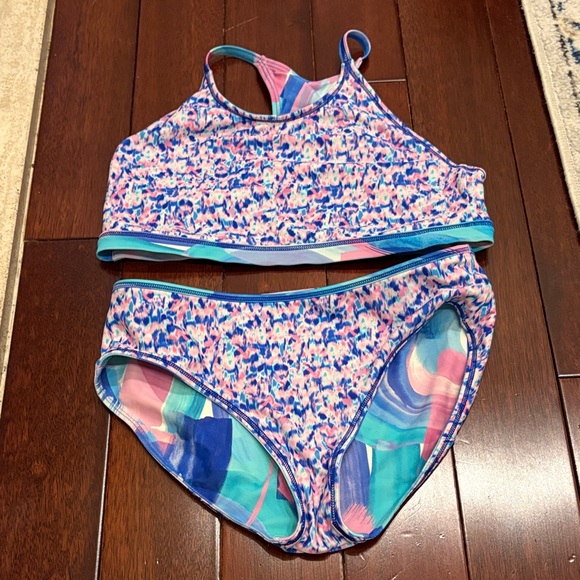 Athleta Girls Multi-Color Brushstroke Active Set - Blue, Pink, Teal - Picture 7 of 9